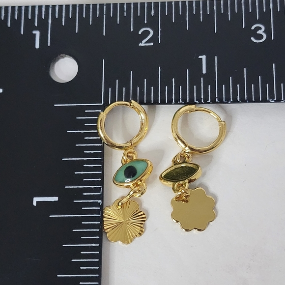Gold Filled Huggie Evil Eye Dangle Earrings - Picture 7 of 7
